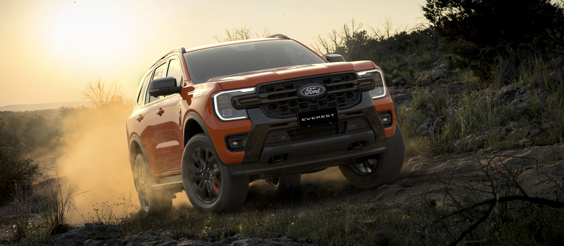 Orange Everest Wildtrak on rocky ground