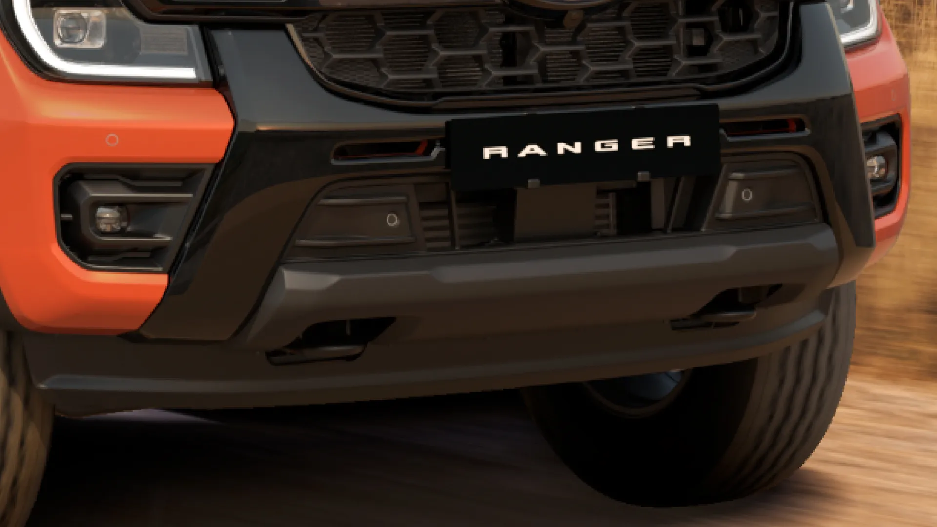 Ford Ranger front grille and bumper close view.