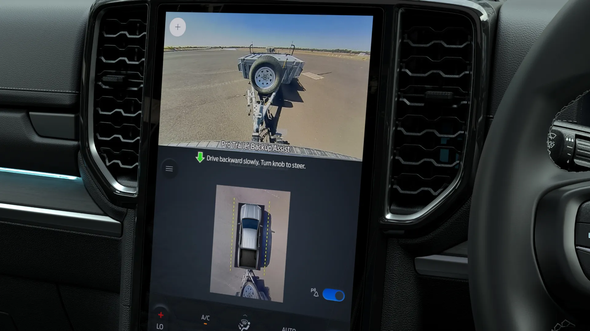 Ford Ranger screen showing trailer backup assist system.