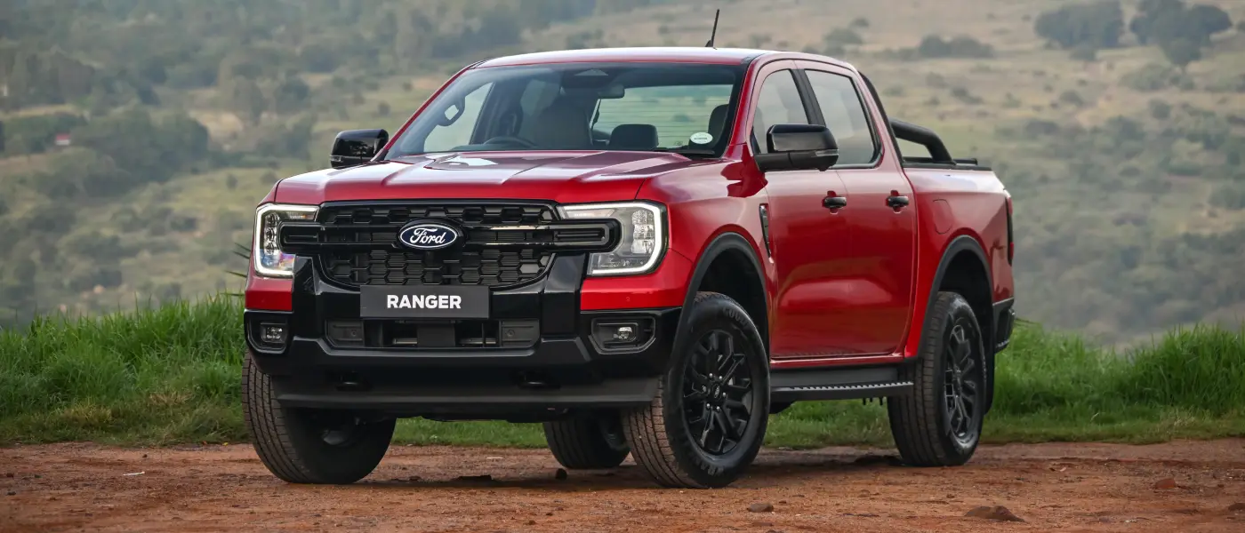 red color ford ranger front-view on overview