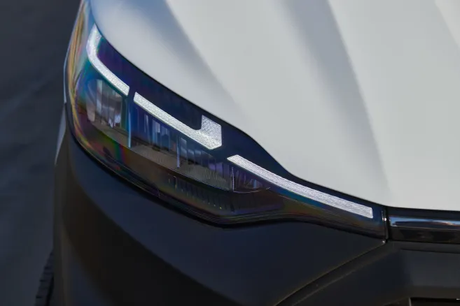 Modern LED headlight assembly close-up