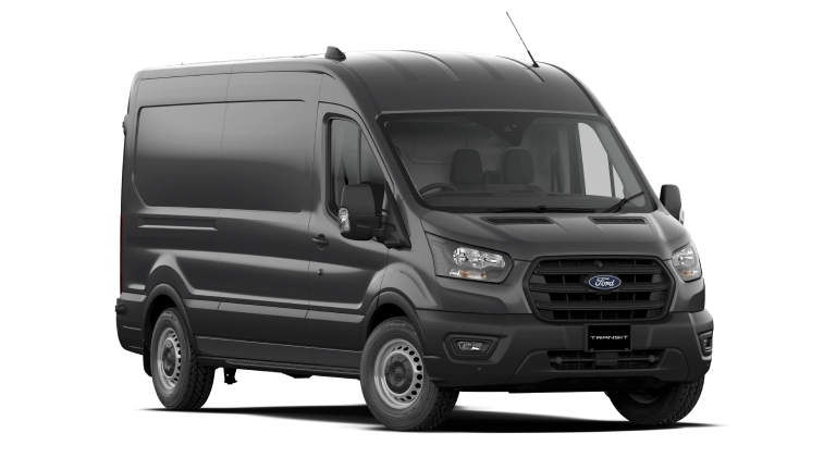 Black Ford Transit 350 cargo van studio shot