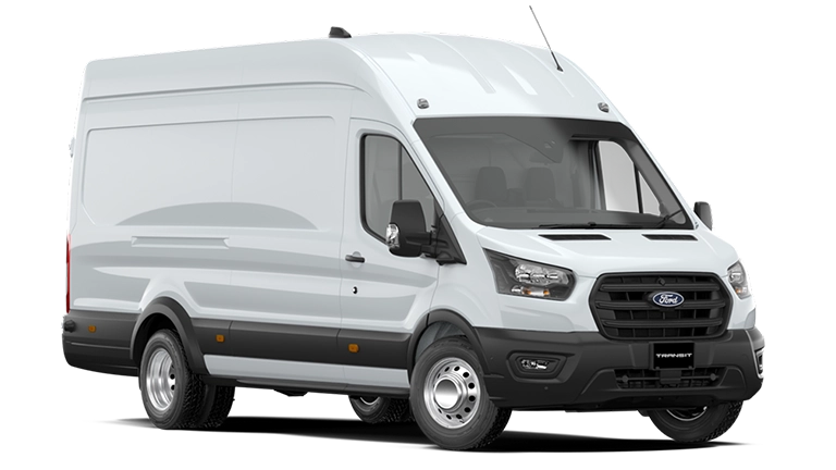 White Ford Transit 500 dual-wheel cargo van studio shot